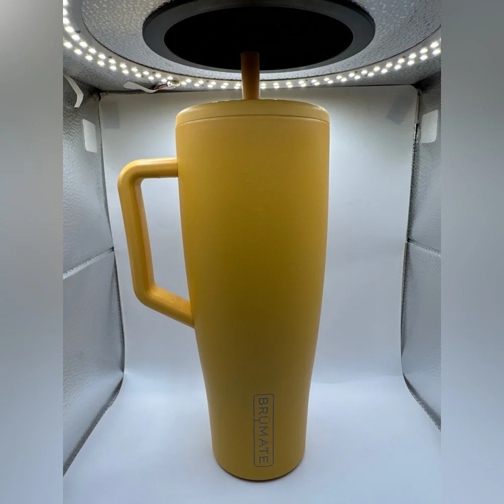 BrüMate Insulated Tumbler w/ Handle & Straw Mustard Yellow - Picture 2 of 3